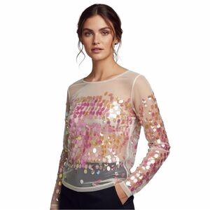 Mustard Seed Sequin Mesh Sheer Top Small Iridescent Y2K Festival Rave Party Glam